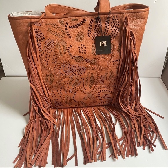 FRYE Vivian Leather Fringe Tote Bag in Brown - Picture 2 of 9